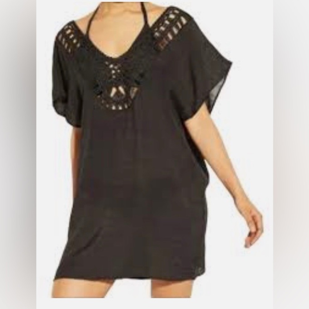 Kona Sol crochet lace swimsuit coverup black Size Medium